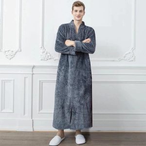 Peignoir Long Homme Gris avec Fermeture Éclair - Polaire