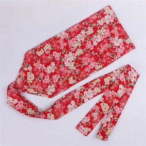 Ceinture Obi Rouge Motif Fleurs de Cerisier Japonais