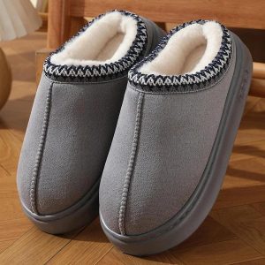 Chaussons d'Intérieur Gris Fourrés Confort Hiver