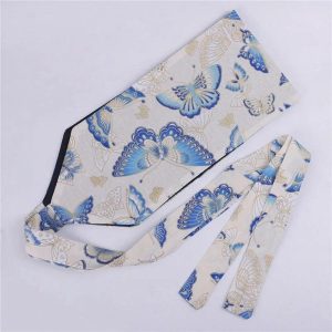 Bandeau Cheveux Crème Motif Papillons Bleu Doré