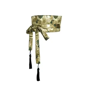 Ceinture Obi Japonaise Dorée Motif Grues Satin Large