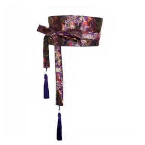 Ceinture Obi Japonaise Violette Brodée Fleurs Or