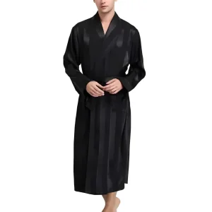 Peignoir Noir Rayé Satiné pour Homme - Élégance et Confort