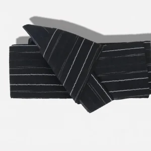 Ceinture Obi Noir à Rayures Blanches - Kimono Japonais