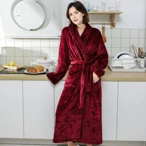 Peignoir Femme Long Bordeaux Polaire - Chaud et Luxueux