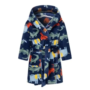 Peignoir Enfant Bleu Marine à Capuche Motif Animaux Jungle
