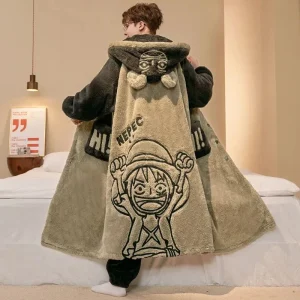Peignoir One Piece Luffy Beige - Polaire Douce à Capuche