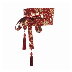 Ceinture Obi Japonaise Rouge Motif Grues et Bambou