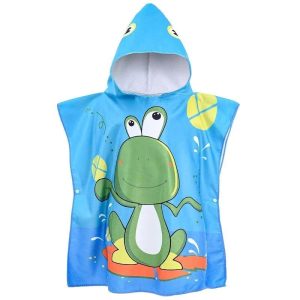 Cape de Bain à Capuche Enfant Bleu Motif Grenouille