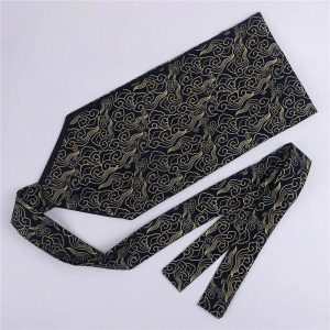 Ceinture Obi Kimono Noir Doré Motif Nuages Style Japonais