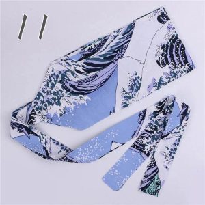 Ceinture Obi Grande Vague Hokusai Art Japonais Bleu Clair