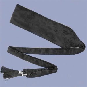 Ceinture Obi Japonaise Noire Florale Satin Femme