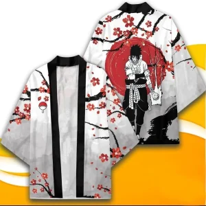 Kimono Naruto Sasuke Uchiha Blanc Rouge pour Homme