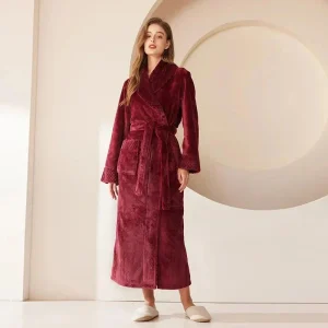 Peignoir Polaire Bordeaux Femme Long et Confortable