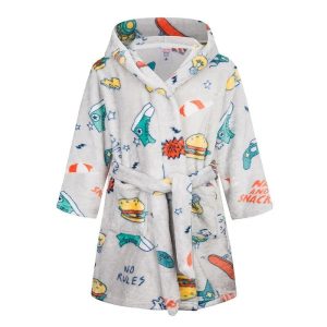 Peignoir Enfant Polaire Gris Clair Imprimé Streetwear