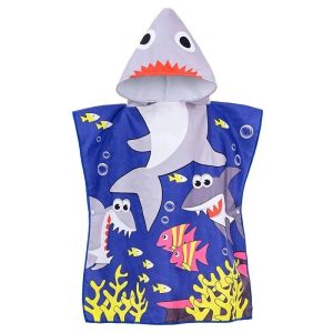 Cape de Bain Enfant Requin Bleu avec Capuche