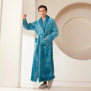 Peignoir Long Homme Polaire Bleu Sarcelle - Confort Hiver