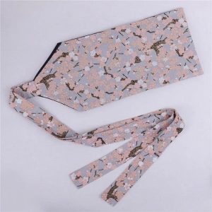 Ceinture Obi Kimono Fleurs Cerisier Gris Rose Femme
