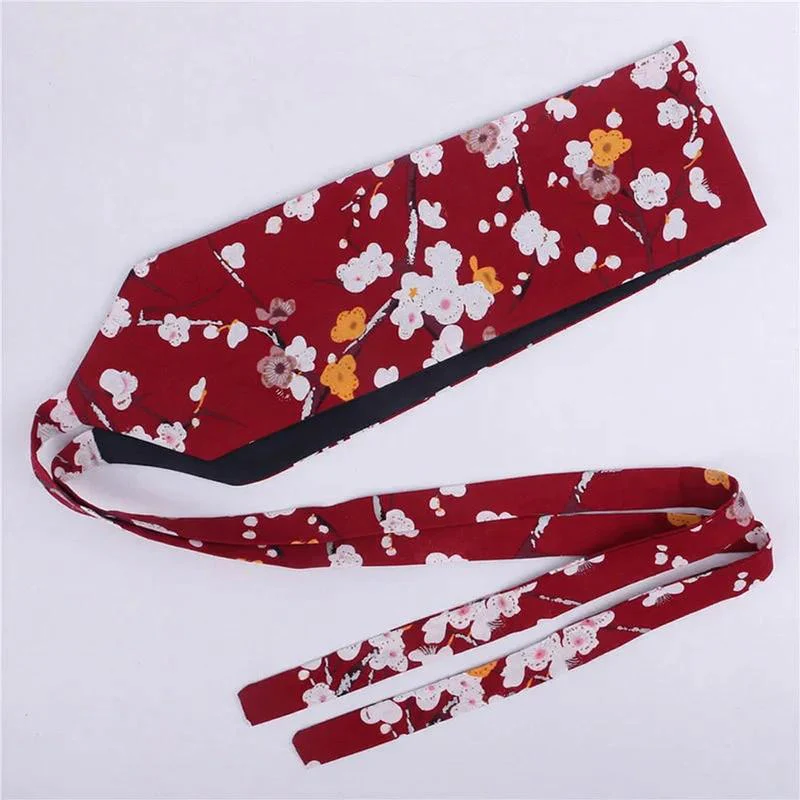 Ceinture Obi Rouge Fleurs de Cerisier Style Japonais – Image 2