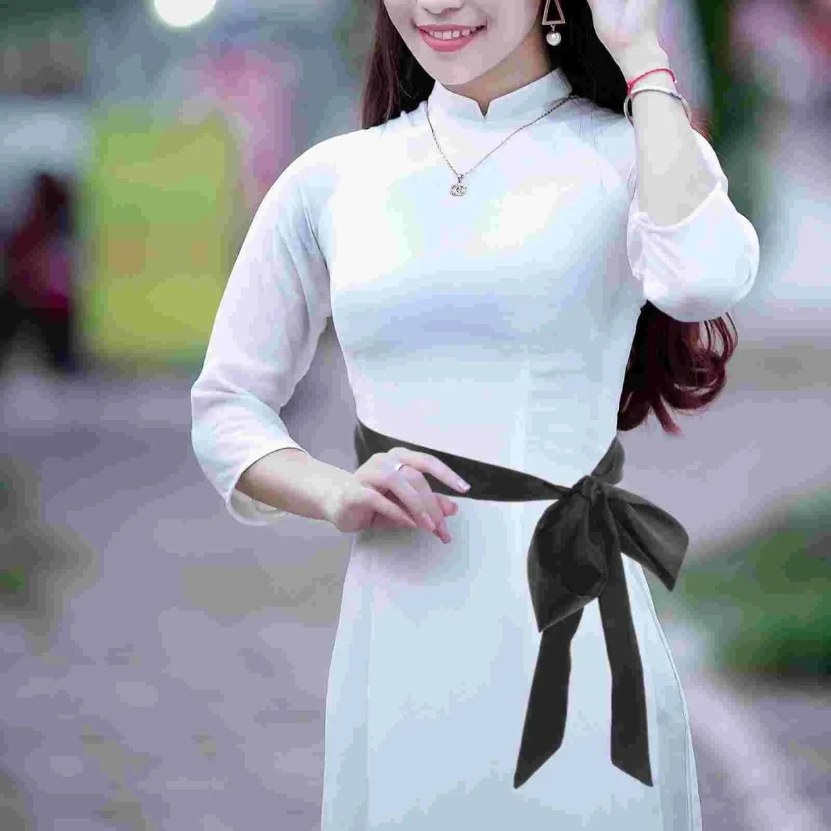 Ceinture Obi Noire Satin pour Robe Femme avec Nœud – Image 3