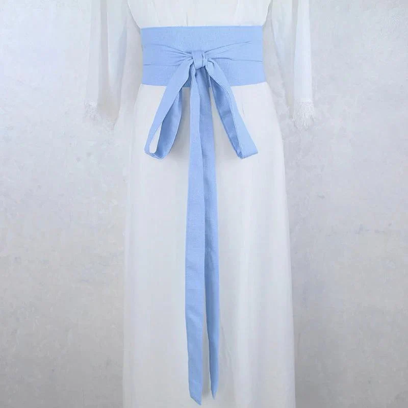 Ceinture Obi Bleu Ciel Style Kimono Japonais Femme