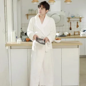 Peignoir Blanc Polaire Homme - Col Châle et Ceinture