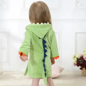 Peignoir Enfant Dinosaure Vert à Capuche avec Queue