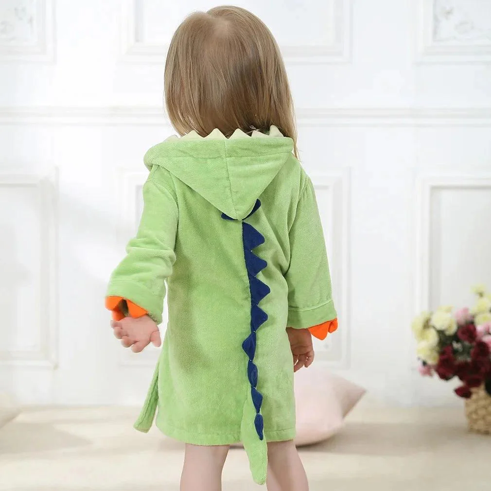 Peignoir Enfant Dinosaure Vert à Capuche avec Queue