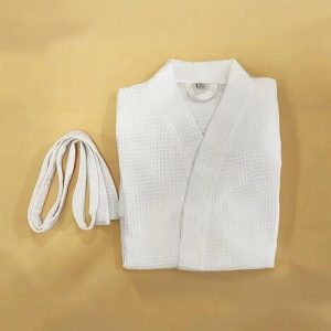 Peignoir Enfant Blanc en Coton Gaufré avec Ceinture
