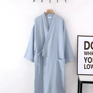 Peignoir Kimono Femme Coton Léger Bleu Ciel