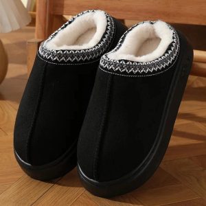 Chaussons Femme Noir à Plateforme et Doublure Peluche