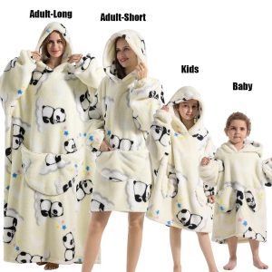 Peignoir Panda Crème Famille – Flanelle Oversize Capuche