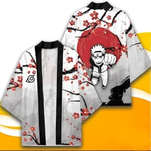 Kimono Japonais Naruto Blanc Fleurs de Cerisier Unisexe