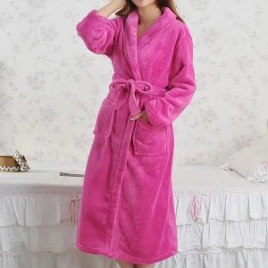 Peignoir Polaire Femme Rose Vif Long et Confortable