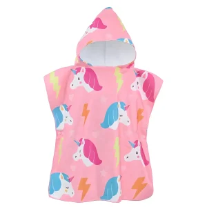 Cape de Bain Licorne Rose à Capuche pour Enfant