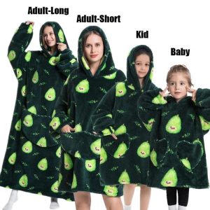 Plaid à Capuche Flanelle Avocat Famille – Vert Foncé
