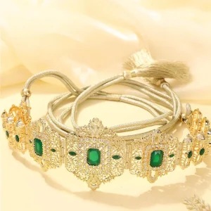 Ceinture Dorée Ornée de Pierres Vertes et Strass