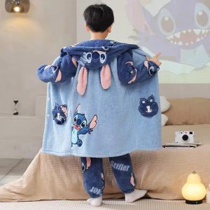 Pyjama Stitch Enfant Polaire Bleu Clair Capuche Disney