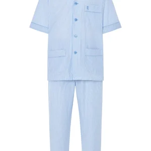 Pijama Hombre Verano Corto/Largo Popelín Rayas - Azul 6912_30