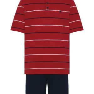 Pijama Hombre Verano Corto Tapeta Algodón Punto Rayas - Rojo 3562_94