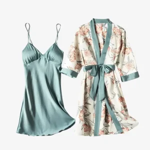 Ensemble Nuisette Kimono Bleu Clair Floral