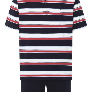 Pijama Hombre Verano Corto Tapeta Algodón Punto Rayas - Rojo 3034_94