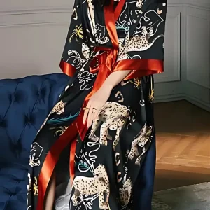 Kimono De Nuit Femme Motif Jaguar
