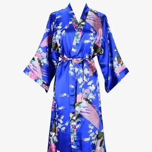 Kimono Satin Bleu Clair Fleuri