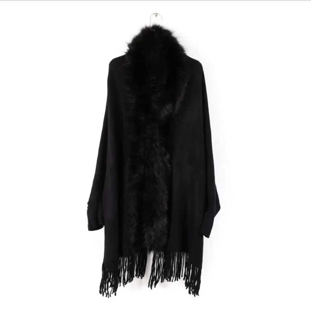 Manteau poncho femme noir – Image 3