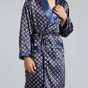 Peignoir Kimono Homme Imprimé Satiné Bleu