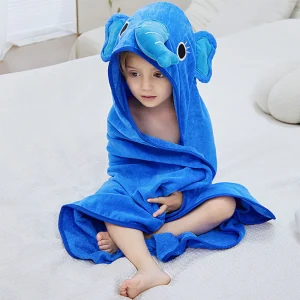 Poncho Bain Enfant Eléphant Bleu