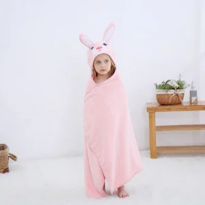 Poncho Bain Enfant Lapin Rose