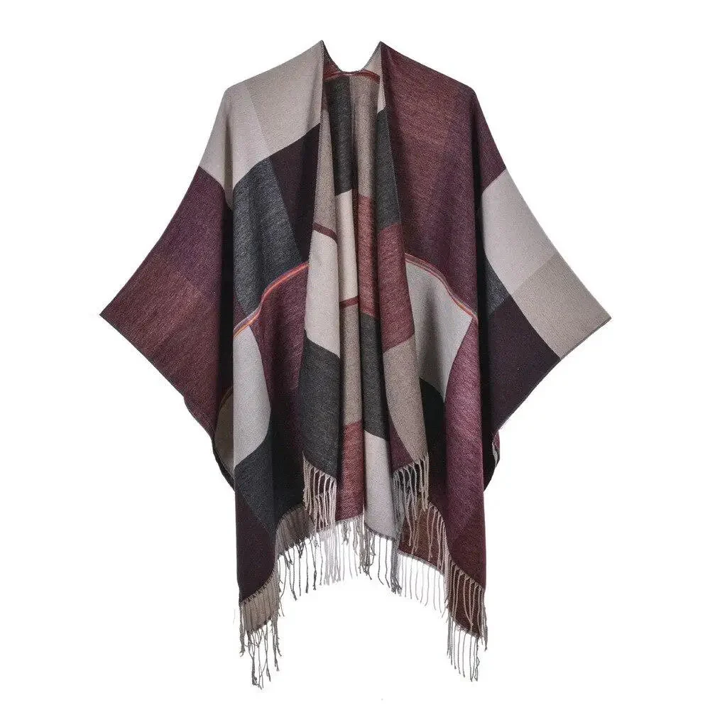Poncho Bordeaux à Franges Femme – Image 6