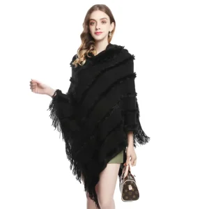 Poncho cape femme avec capuche noir